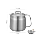 Stainless steel pot with lid and filter screen on a white background