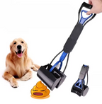 Dog poop picker with a dog and poop emoji on a white background
